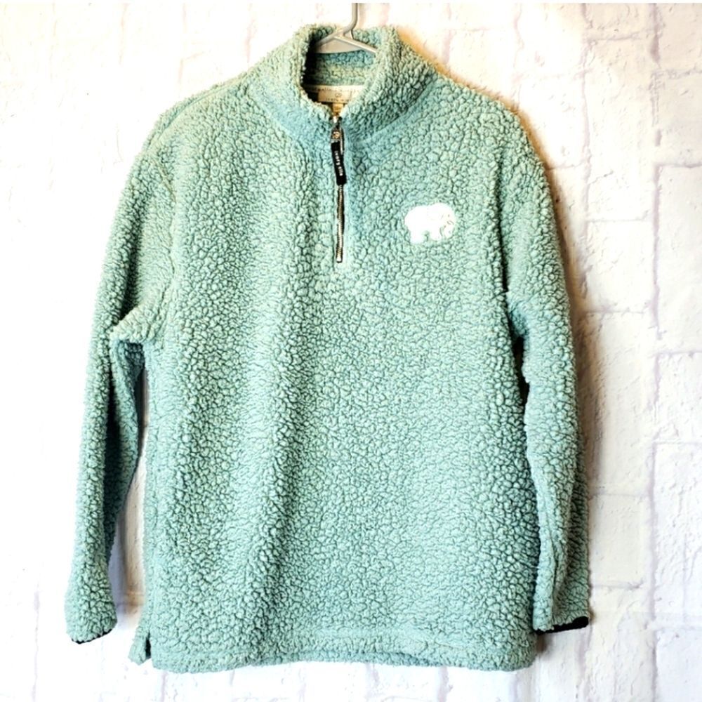 IVORY ELLA Seafoam Green Teddy Bear Fleece Quarter-zip Pullover Jacket Coat XS